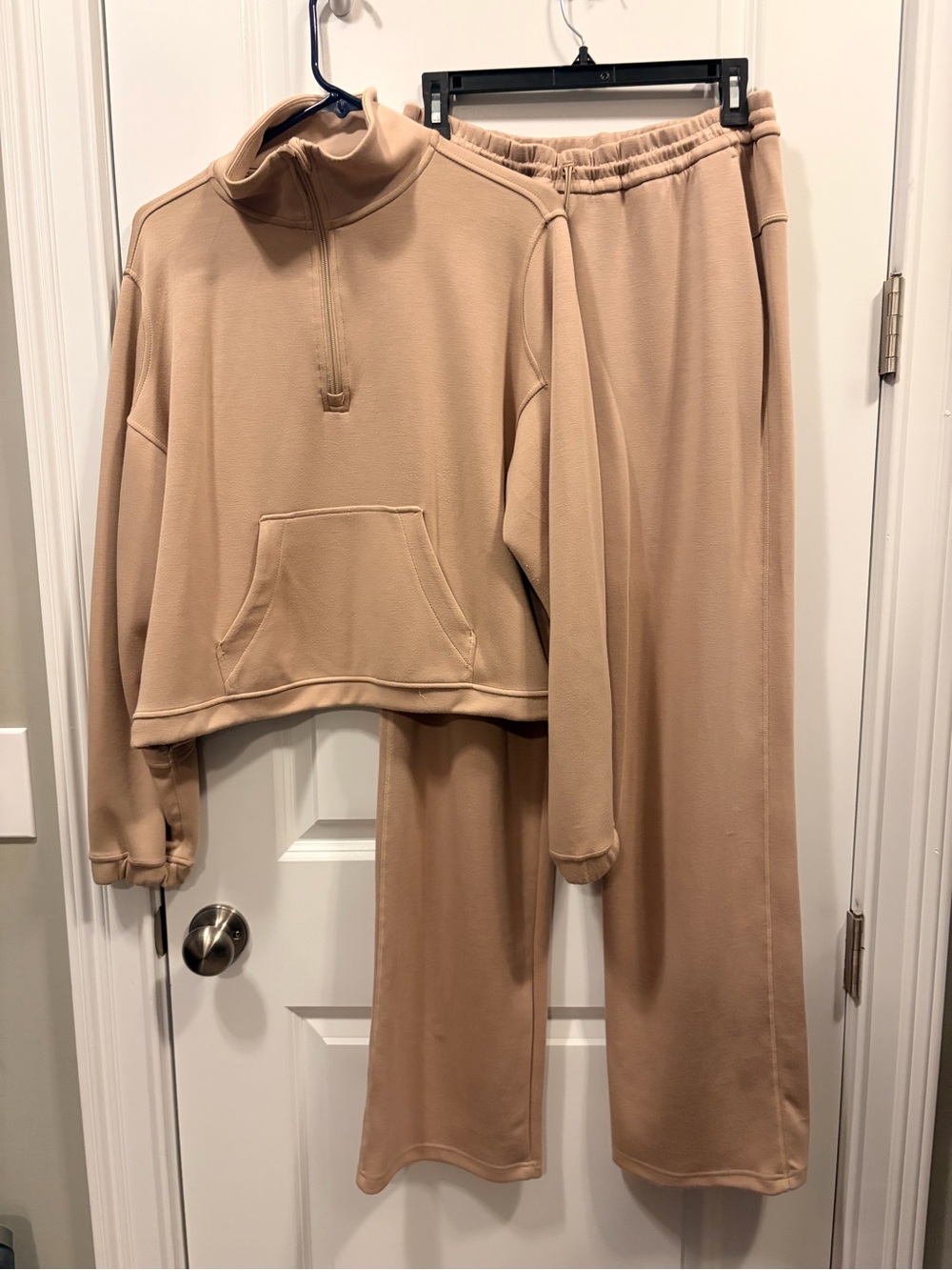 fab'rik Neutral Beige Half-Zip Pullover & Wide-Leg Pants Set